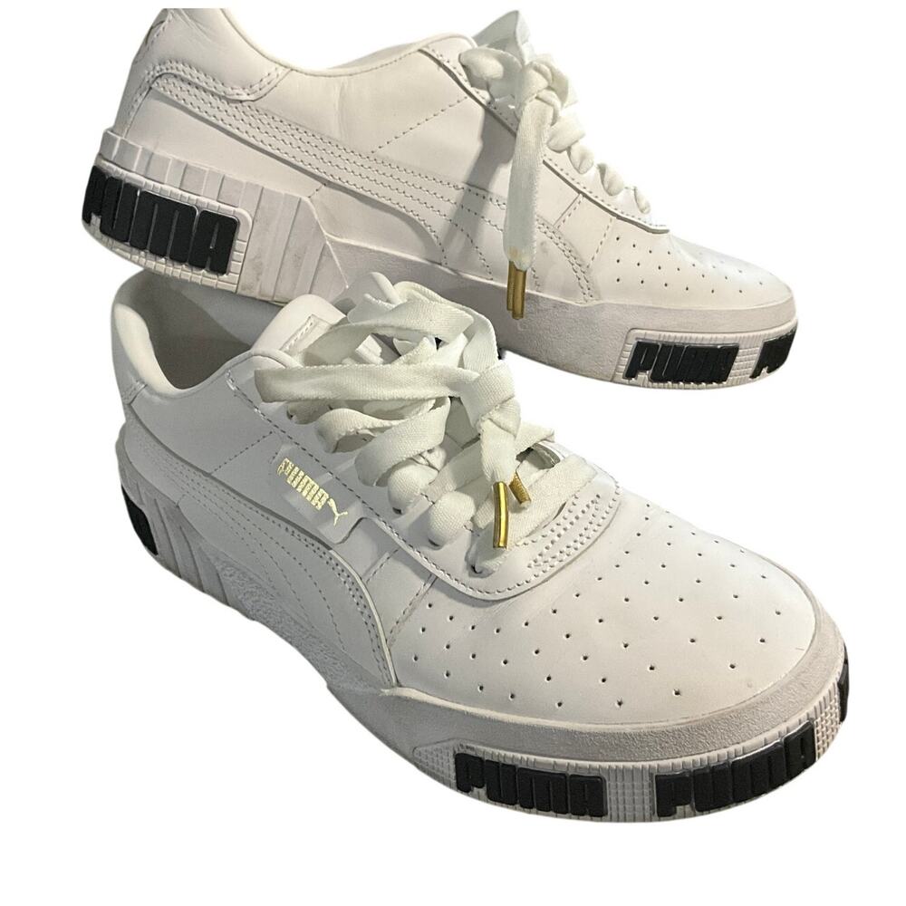 Puma Cali Bold Clean Girl Platform Leather Sneakers White Gold EUC 8.5